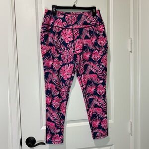 Simply Southern Tropical Monstera Leaf Leggings Navy Pink Size Extra Large